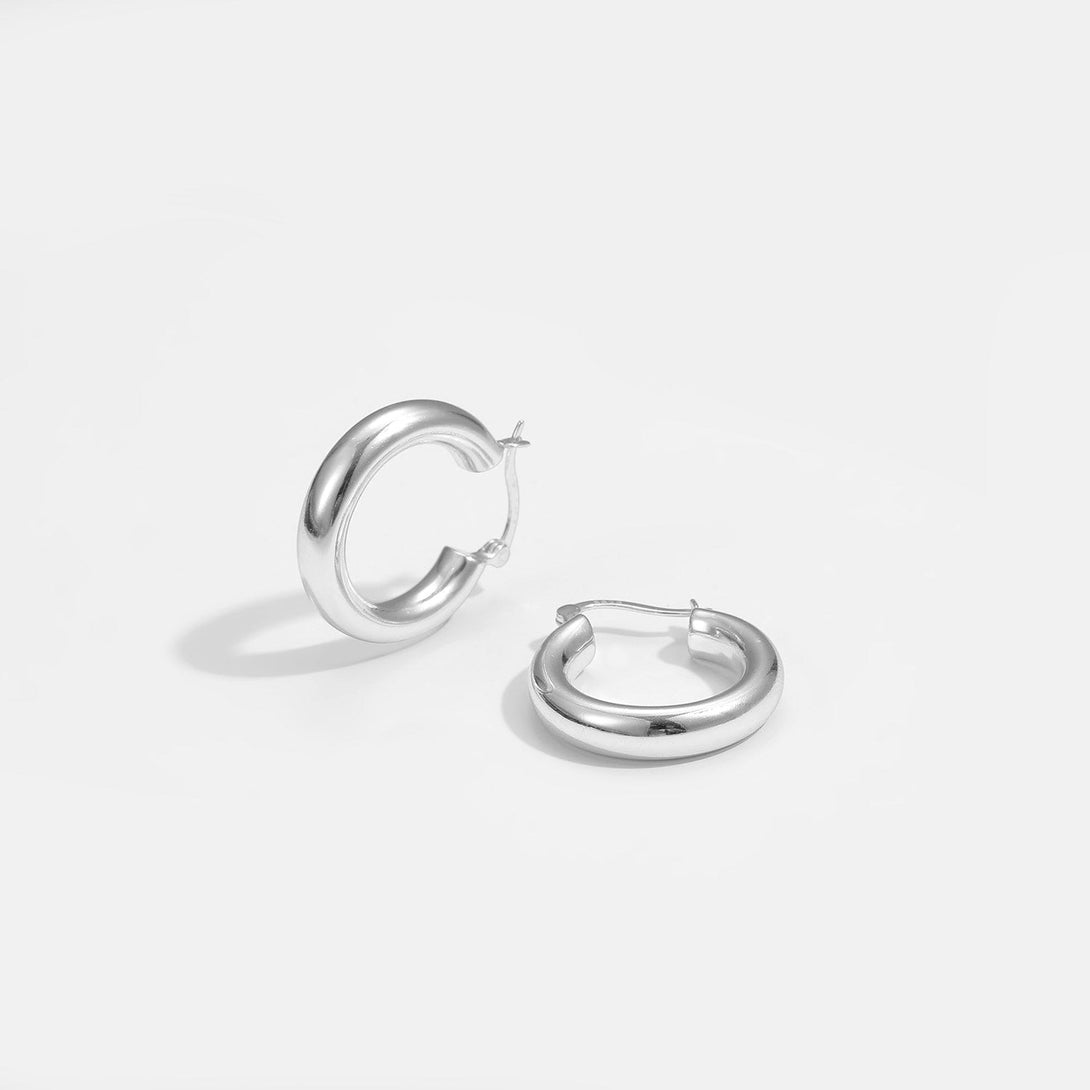Lovcia Sterling Silver 925 Tube Circle Huggie Hoop Earrings for Women with 18K Gold/Rhodium-Earrings-Rhodium-Rhodium