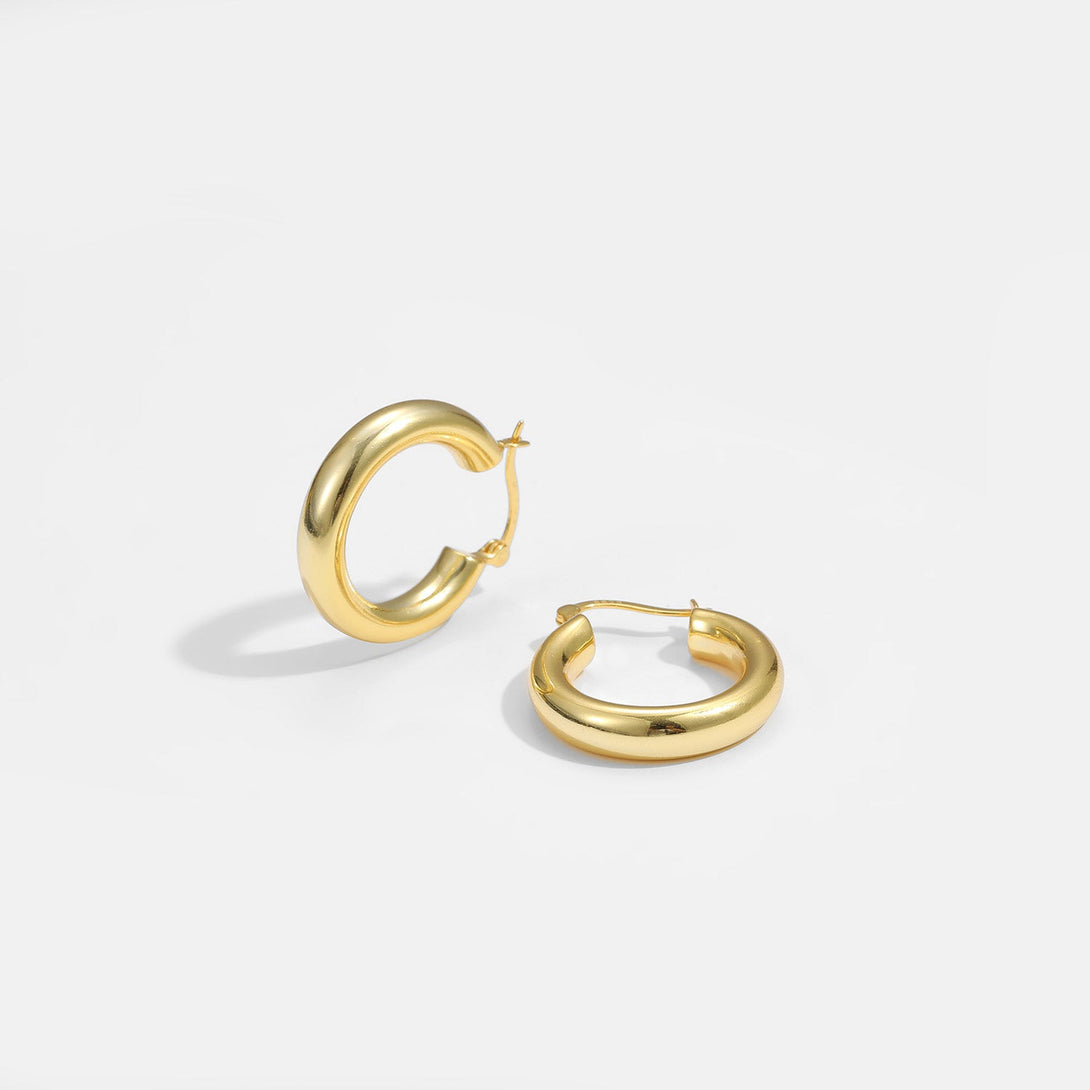 Lovcia Sterling Silver 925 Tube Circle Huggie Hoop Earrings for Women with 18K Gold/Rhodium-Earrings-Yellow Gold-Yellow Gold