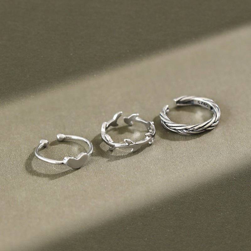 Lovcia Sterling Silver Adjustable Heart Ring Twisted Leaves-Rings-Heart Ring-