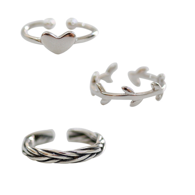 Lovcia Sterling Silver Adjustable Heart Ring Twisted Leaves-Rings-Heart Ring-