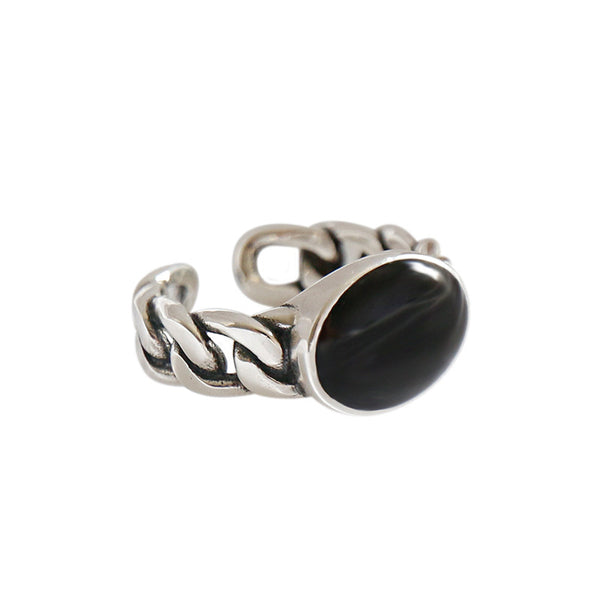 Lovcia Sterling Silver Adjustable Ring Black Epoxy Oval-Rings-Vintage-Vintage