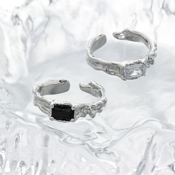 Lovcia Sterling Silver Adjustable Ring Geometric Square CZ-Rings-White CZ-White CZ