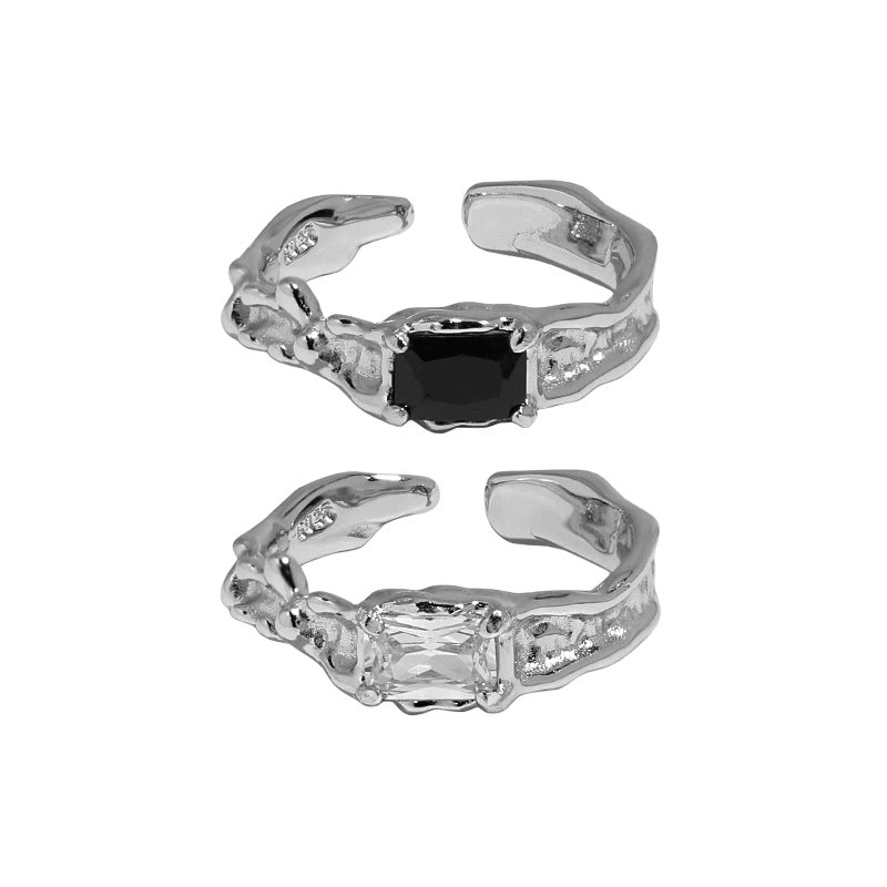 Lovcia Sterling Silver Adjustable Ring Geometric Square CZ-Rings-White CZ-White CZ