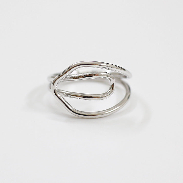 Lovcia Sterling Silver Adjustable Ring in Hollow Lines Cross Style-Rings-