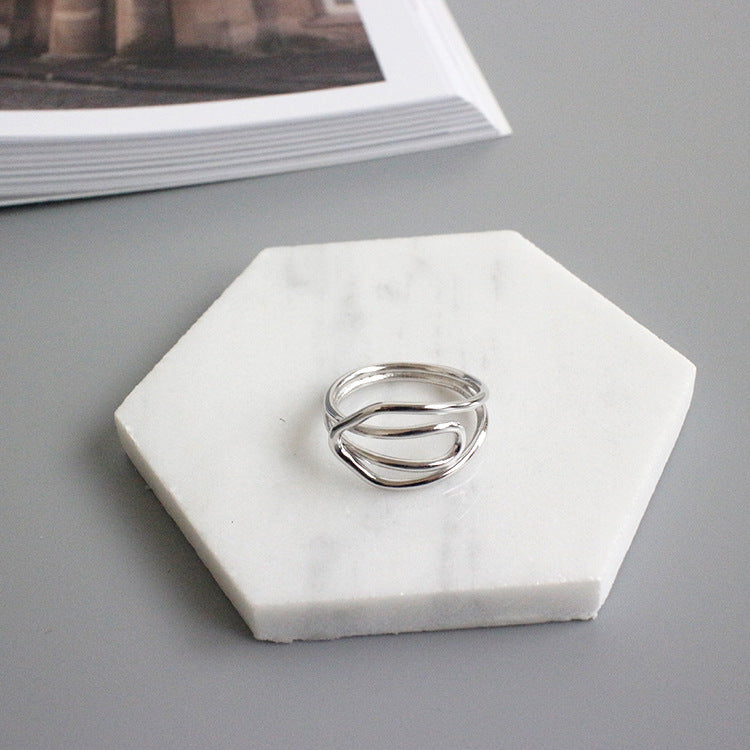 Lovcia Sterling Silver Adjustable Ring in Hollow Lines Cross Style-Rings-