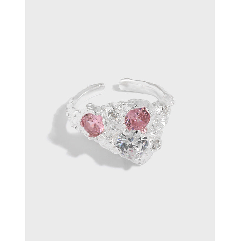 Lovcia Sterling Silver Adjustable Ring With CZ Stones-Rings-Pink CZ-Pink CZ