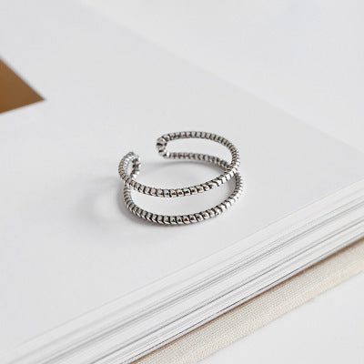 Lovcia Sterling Silver Adjustable Twisted Two Layer Ring-Rings-Vintage-Vintage