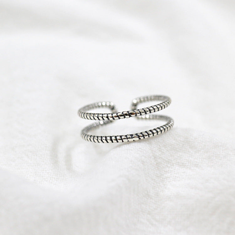Lovcia Sterling Silver Adjustable Twisted Two Layer Ring-Rings-Vintage-Vintage