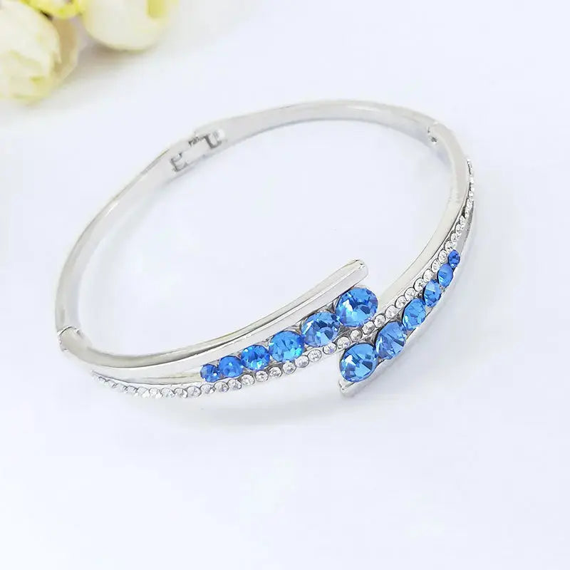 Lovcia Sterling Silver Blue Crystal Cuff Bracelet for Women – Elegant Hinged Bangle with Sparkling Crystals-Bracelets-Blue-925silver-Blue