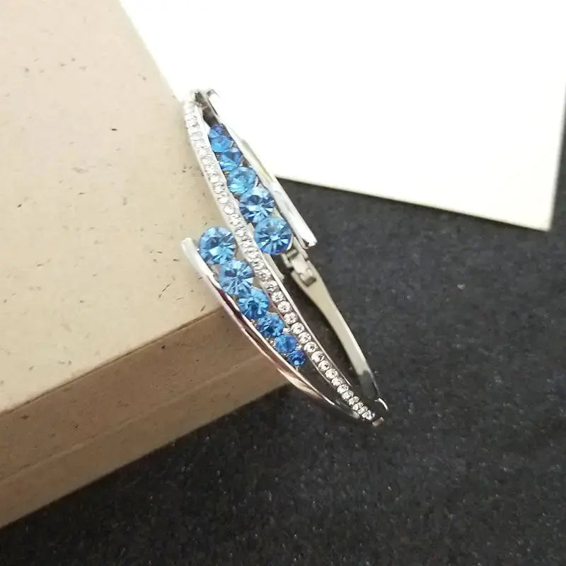 Lovcia Sterling Silver Blue Crystal Cuff Bracelet for Women – Elegant Hinged Bangle with Sparkling Crystals-Bracelets-Blue-925silver-Blue