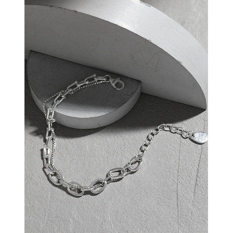 Lovcia Sterling Silver Bracelet Double Layer Box Rolo Chain-Bracelets-Silver-Silver