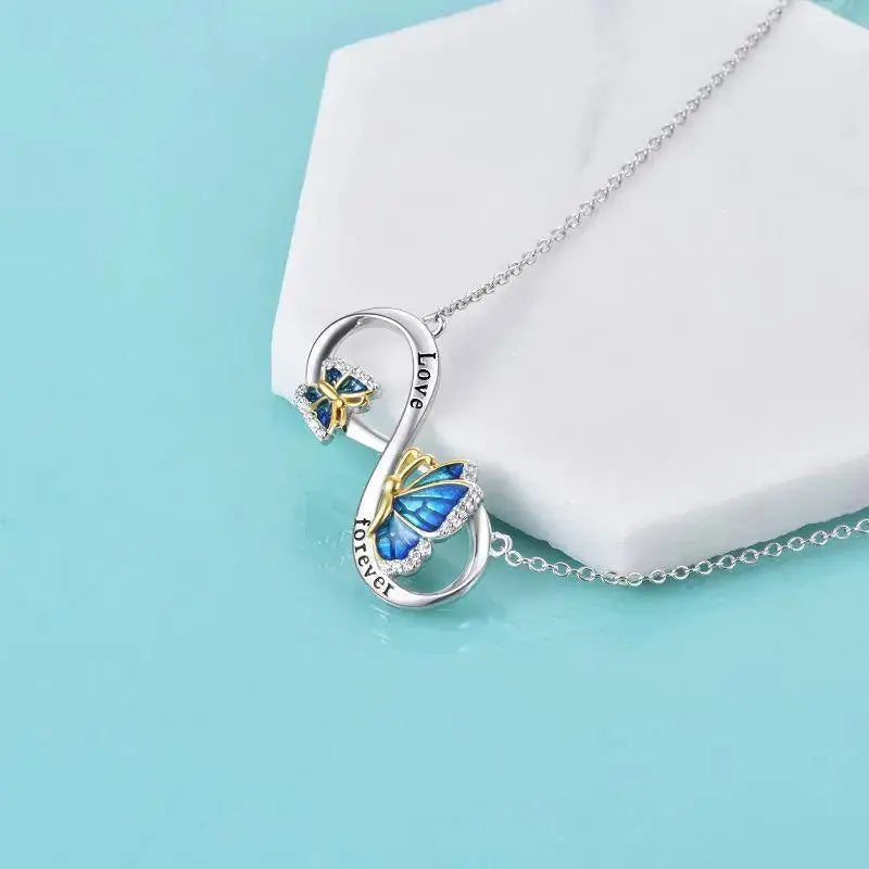 Lovcia Sterling Silver Butterfly Infinity Pendant Necklace Jewellery-Necklaces-silver-silver