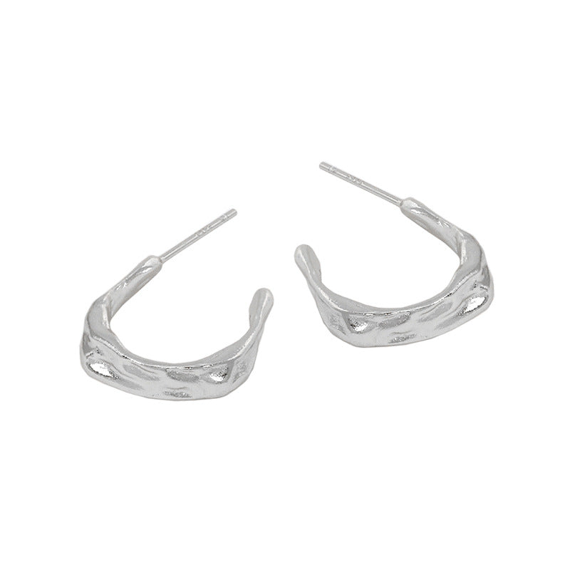 Lovcia Sterling Silver C Shape Stud Earrings 18.5mm-Earrings-Rhodium-