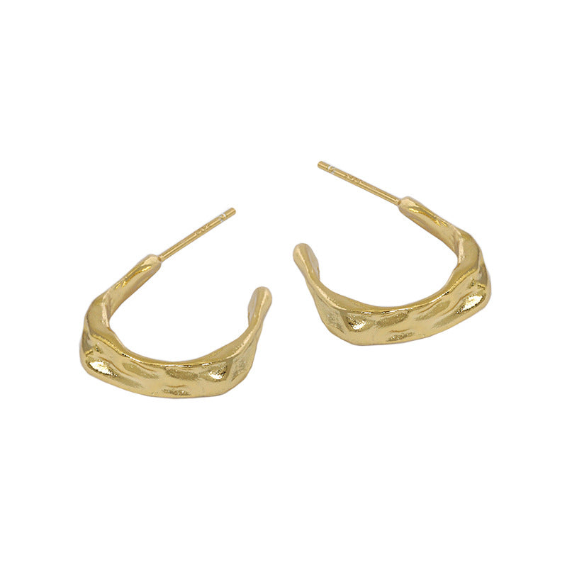 Lovcia Sterling Silver C Shape Stud Earrings 18.5mm-Earrings-Yellow Gold-