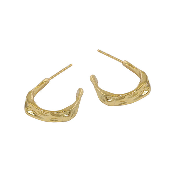 Lovcia Sterling Silver C Shape Stud Earrings 18.5mm-Earrings-Yellow Gold-
