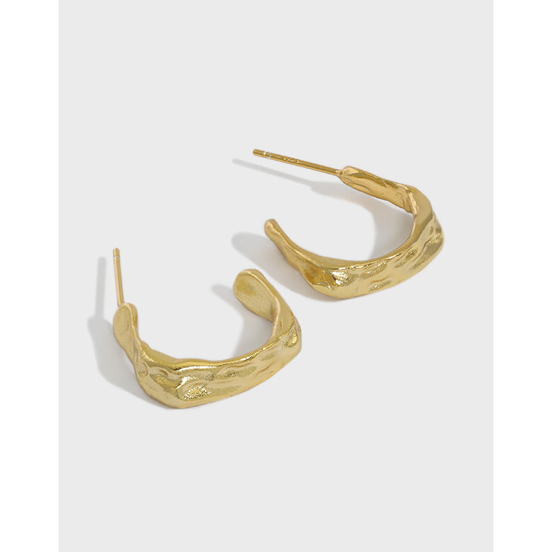 Lovcia Sterling Silver C Shape Stud Earrings 18.5mm-Earrings-Yellow Gold-