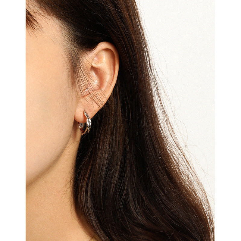 Lovcia Sterling Silver C Shape Stud Earrings 18.5mm-Earrings-Yellow Gold-