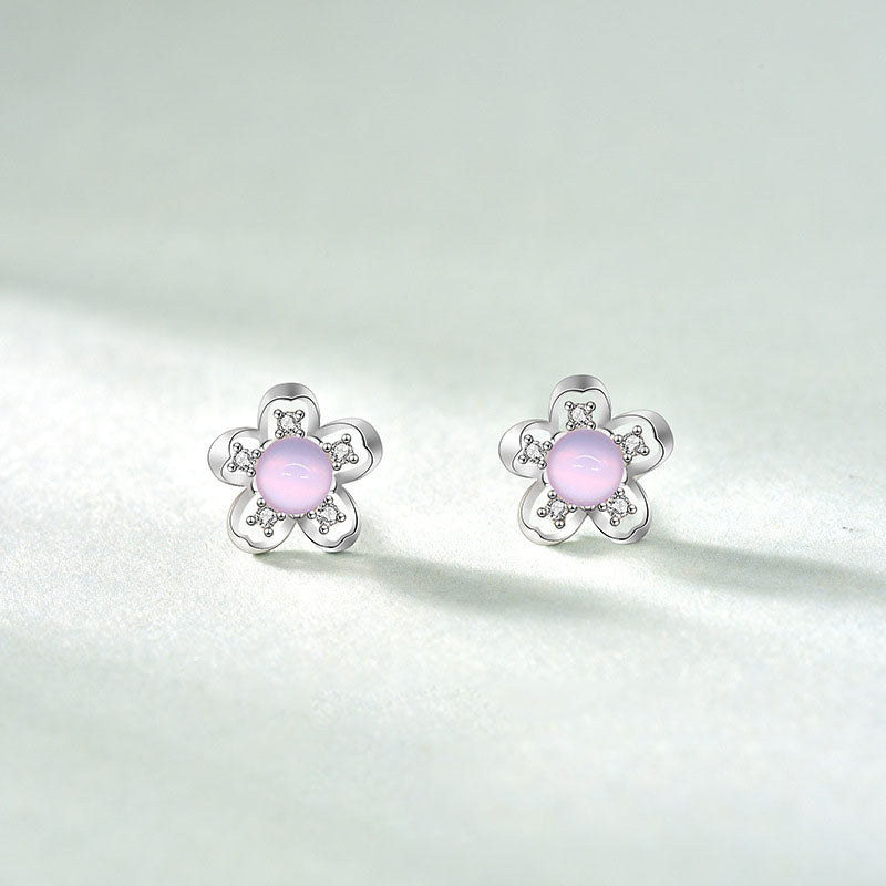 Lovcia Sterling Silver Cubic Zirconia Plum Blossom Stud Earrings for Women-Earrings-Silver-Silver