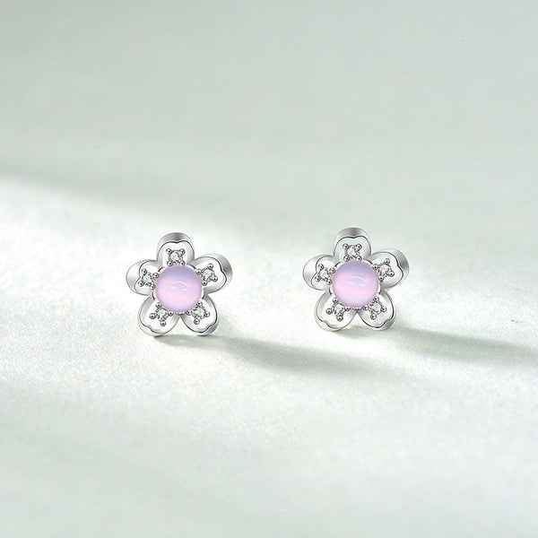 Lovcia Sterling Silver Cubic Zirconia Plum Blossom Stud Earrings for Women-Earrings-Silver-Silver