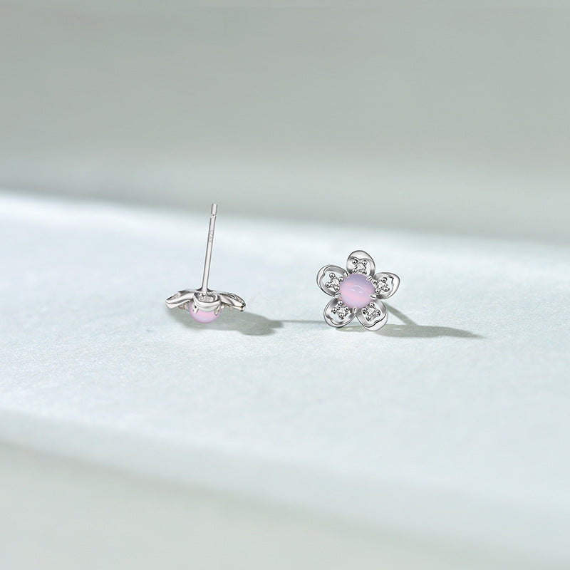 Lovcia Sterling Silver Cubic Zirconia Plum Blossom Stud Earrings for Women-Earrings-Silver-Silver