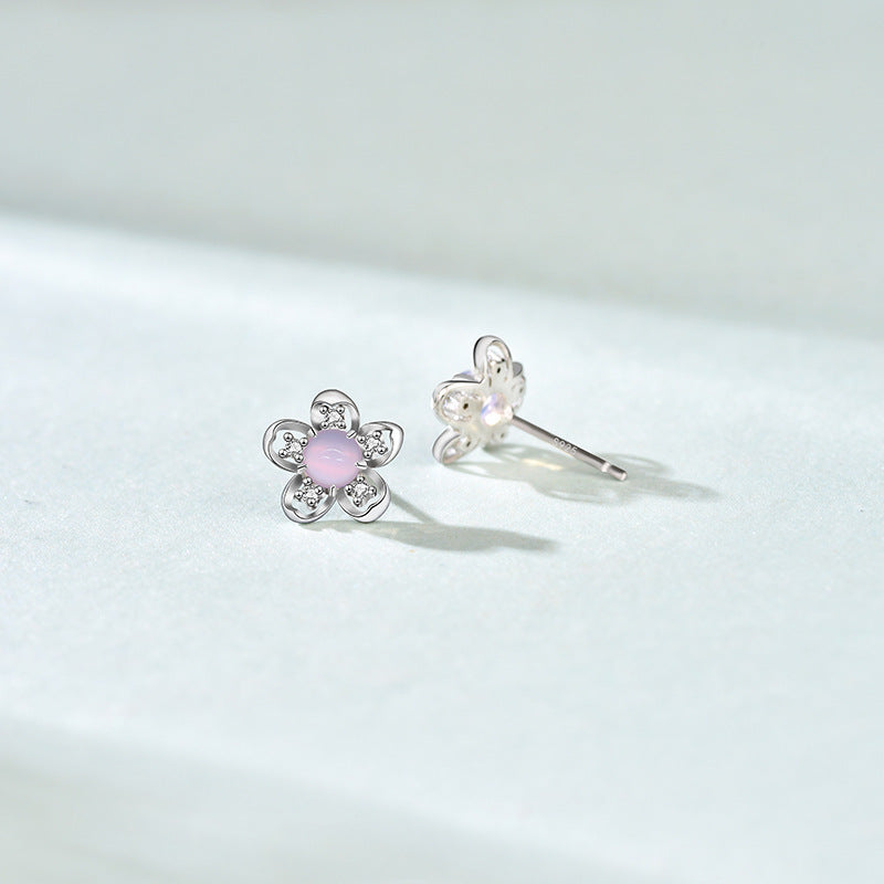 Lovcia Sterling Silver Cubic Zirconia Plum Blossom Stud Earrings for Women-Earrings-Silver-Silver