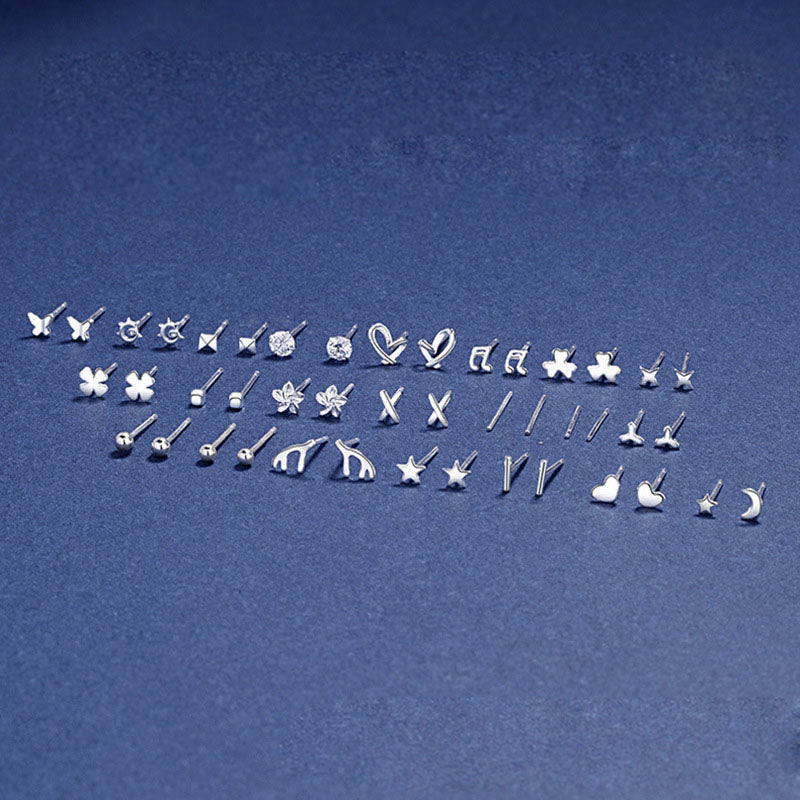 Lovcia Sterling Silver CZ Stud Earrings Stars Moon Hearts-Earrings-#23-