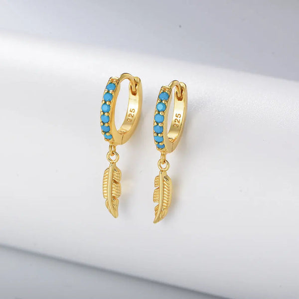 Lovcia Sterling Silver Feather Drop Earrings with Turquoise Buckle for Women-Earrings-Yellow-Yellow