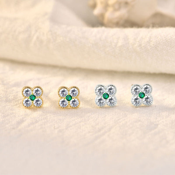 Lovcia Sterling Silver Four Leaf Clover CZ Stud Earrings for Women-Earrings-Silver-Silver
