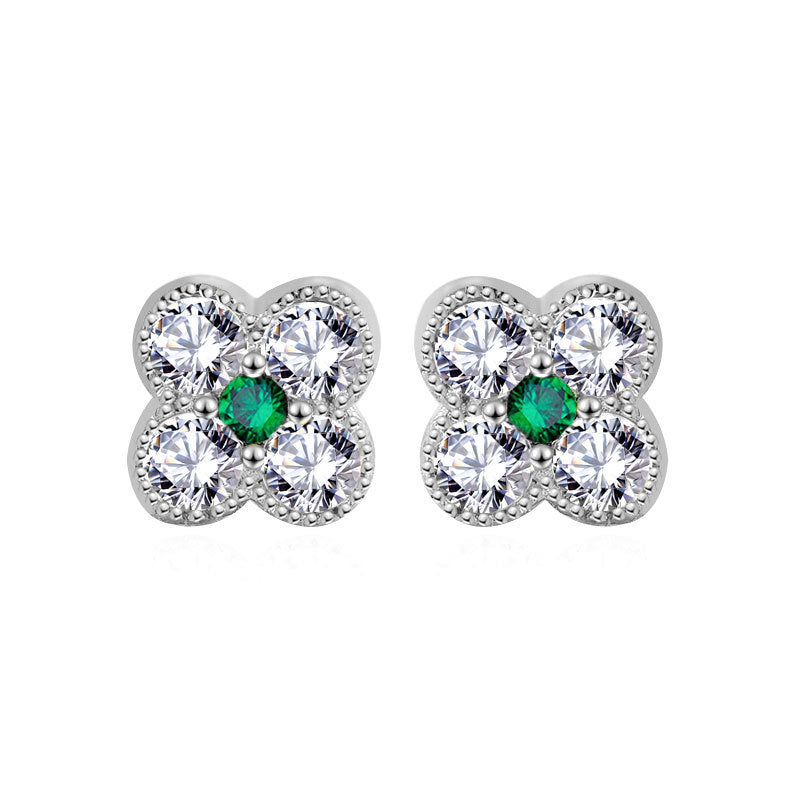 Lovcia Sterling Silver Four Leaf Clover CZ Stud Earrings for Women-Earrings-Silver-Silver