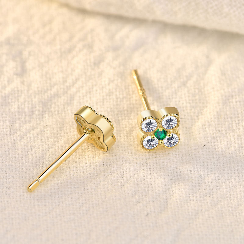 Lovcia Sterling Silver Four Leaf Clover CZ Stud Earrings for Women-Earrings-Silver-Silver