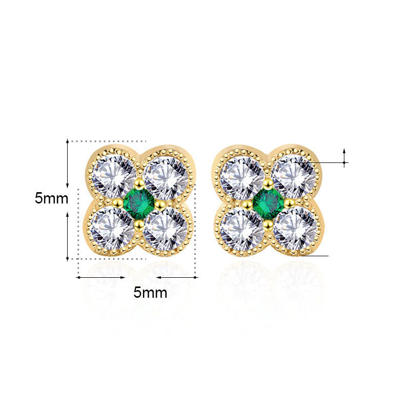 Lovcia Sterling Silver Four Leaf Clover CZ Stud Earrings for Women-Earrings-Silver-Silver