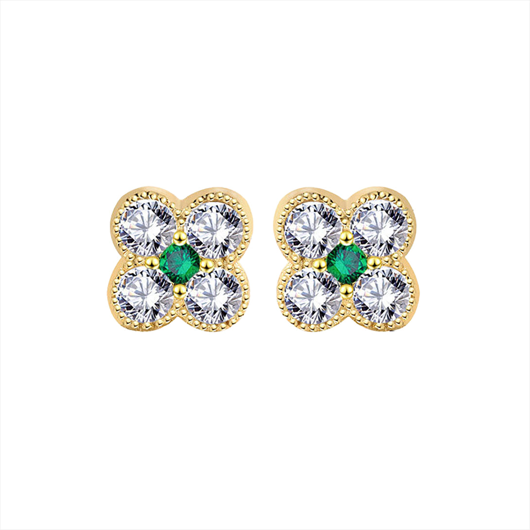 Lovcia Sterling Silver Four Leaf Clover CZ Stud Earrings for Women-Earrings-Yellow Gold-Yellow Gold