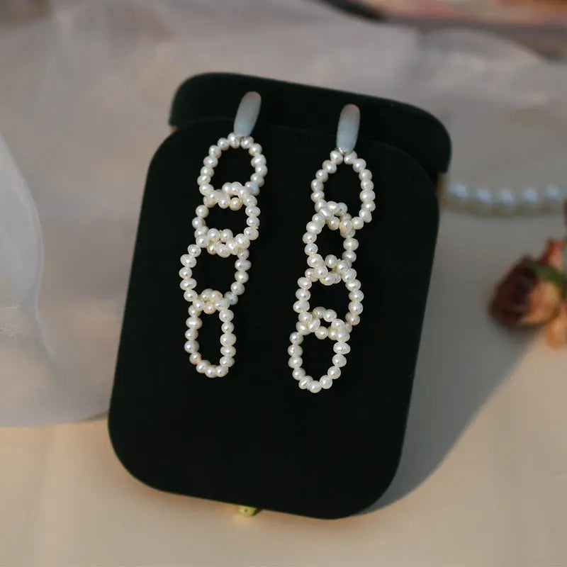 Lovcia Sterling Silver Freshwater Pearl Chain Drop Earrings for Women-Earrings-Silver-Silver