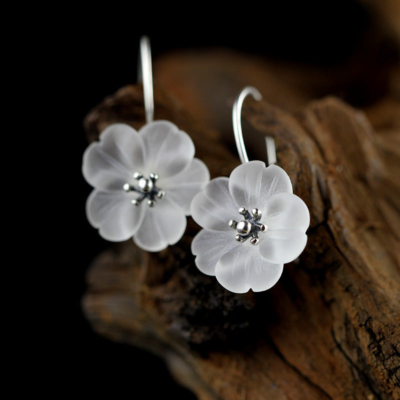 Lovcia Sterling Silver Frosted Flower Crystal Hook Earrings for Women-Earrings-Silver-Silver