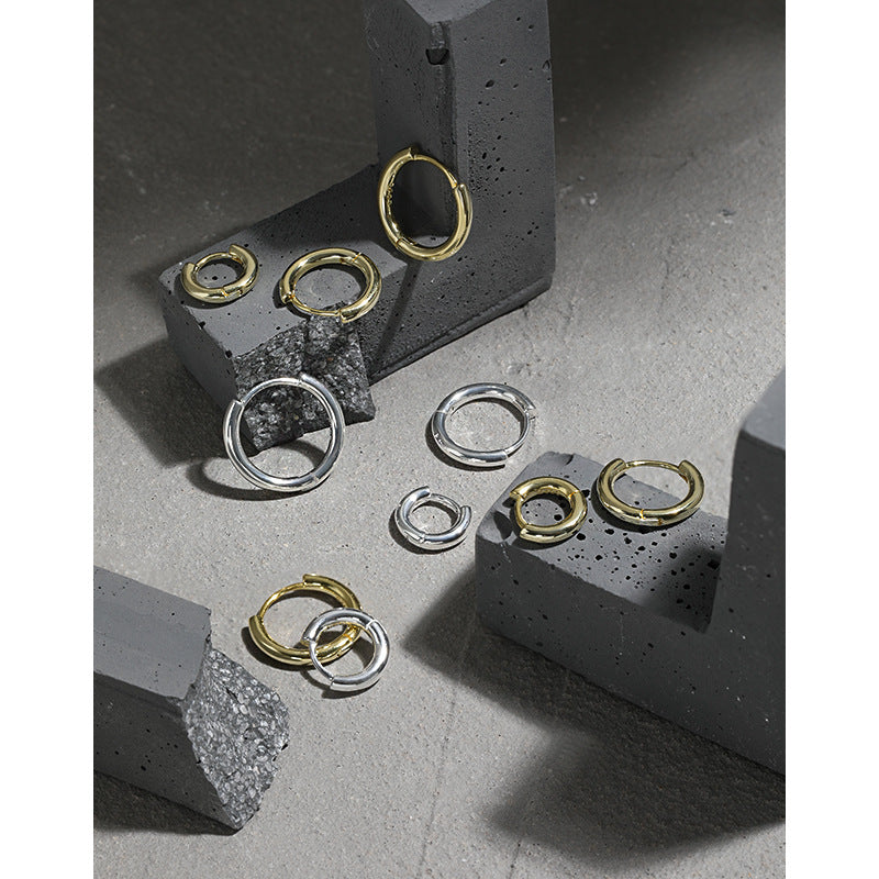 Lovcia Sterling Silver Geometric Circle Huggie Hoop Earrings for Women with 18K Gold Plated Options-Earrings-Rhodium-6mm-Rhodium
