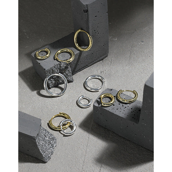 Lovcia Sterling Silver Geometric Circle Huggie Hoop Earrings for Women with 18K Gold Plated Options-Earrings-Rhodium-6mm-Rhodium