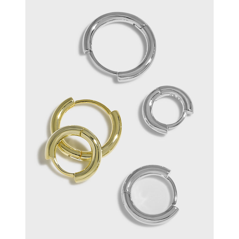 Lovcia Sterling Silver Geometric Circle Huggie Hoop Earrings for Women with 18K Gold Plated Options-Earrings-Rhodium-6mm-Rhodium
