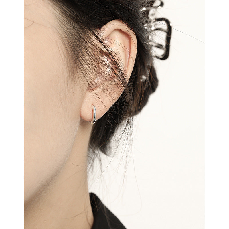 Lovcia Sterling Silver Geometric Circle Huggie Hoop Earrings for Women with 18K Gold Plated Options-Earrings-Rhodium-6mm-Rhodium