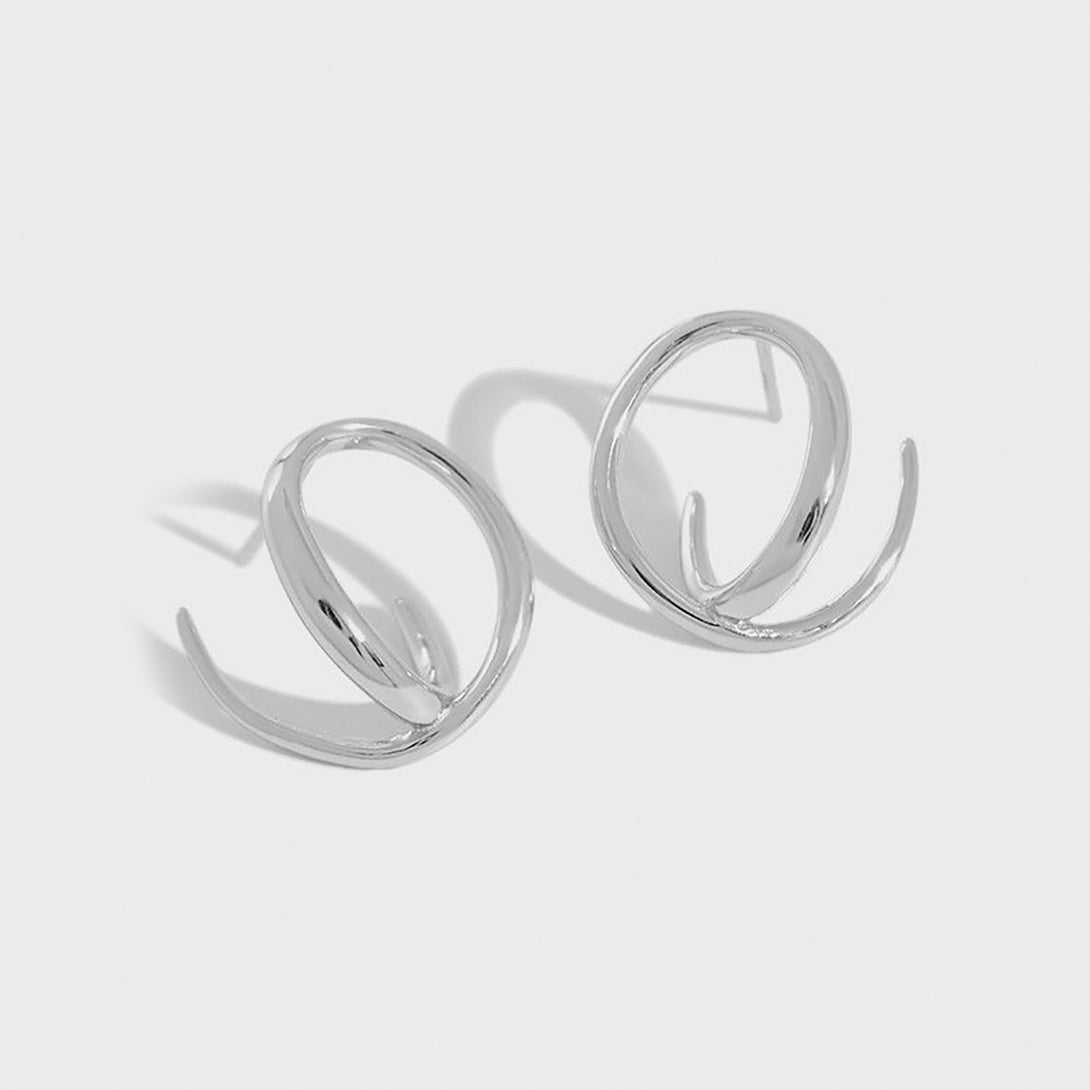 Lovcia Sterling Silver Geometric Circle Stud Earrings for Students - 18K Gold/Rhodium Plated-Earrings-Rhodium-Rhodium