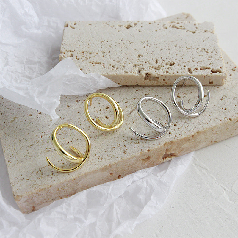 Lovcia Sterling Silver Geometric Circle Stud Earrings for Students - 18K Gold/Rhodium Plated-Earrings-Yellow Gold-Yellow Gold