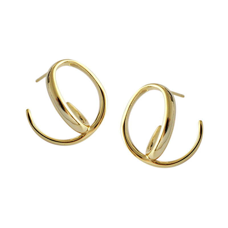 Lovcia Sterling Silver Geometric Circle Stud Earrings for Students - 18K Gold/Rhodium Plated-Earrings-Yellow Gold-Yellow Gold
