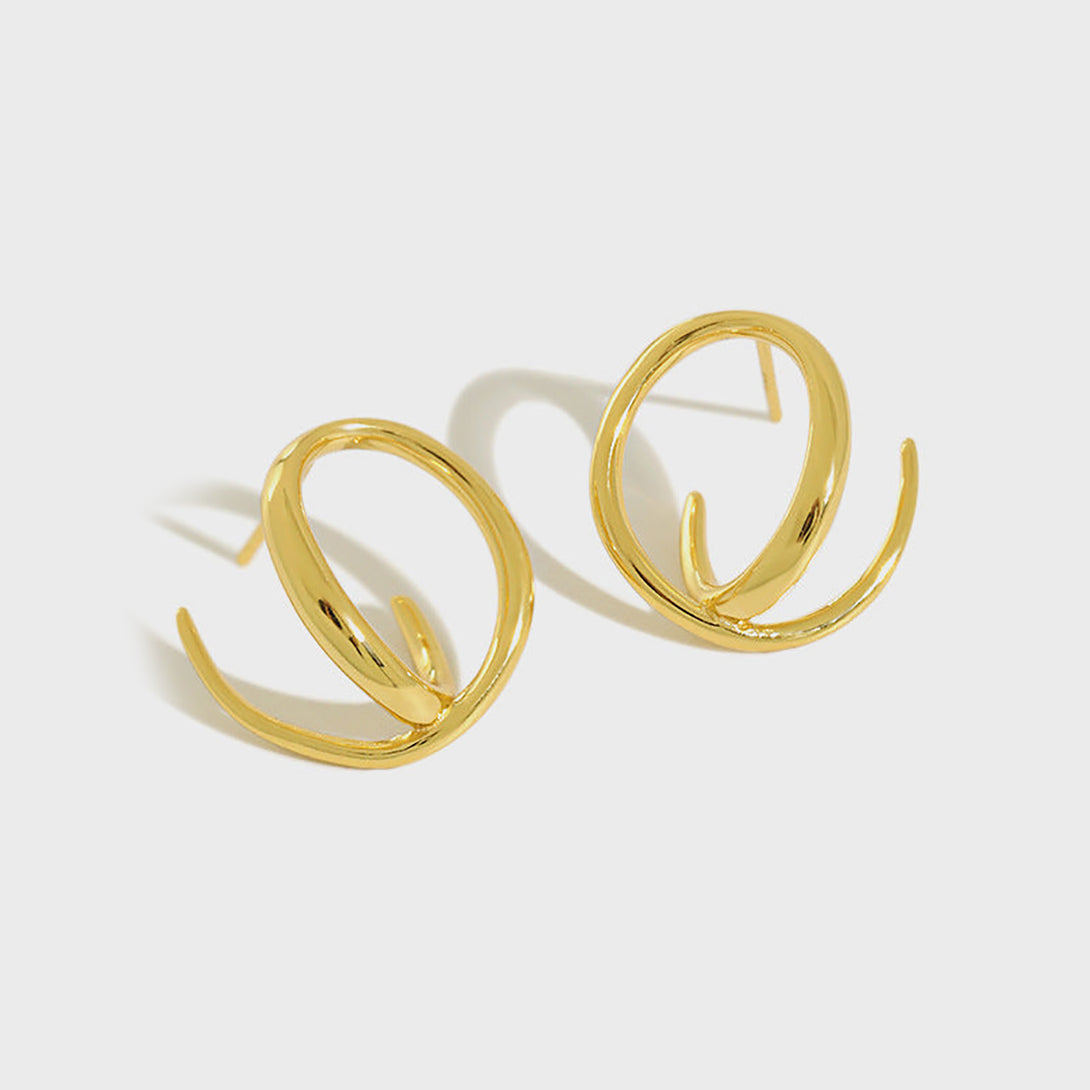Lovcia Sterling Silver Geometric Circle Stud Earrings for Students - 18K Gold/Rhodium Plated-Earrings-Yellow Gold-Yellow Gold