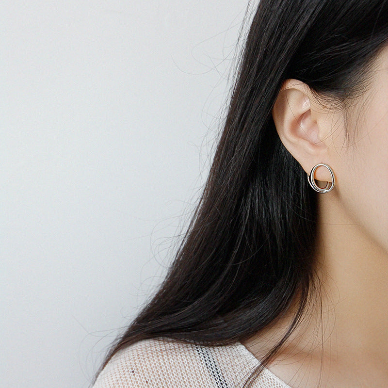 Lovcia Sterling Silver Geometric Circle Stud Earrings for Students - 18K Gold/Rhodium Plated-Earrings-Yellow Gold-Yellow Gold