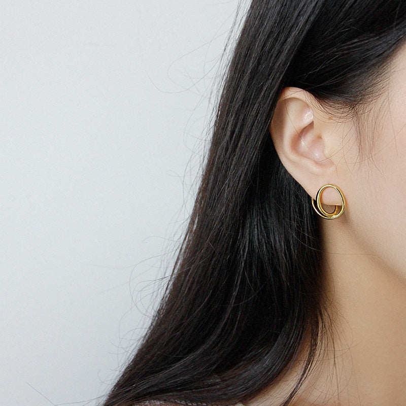 Lovcia Sterling Silver Geometric Circle Stud Earrings for Students - 18K Gold/Rhodium Plated-Earrings-Yellow Gold-Yellow Gold