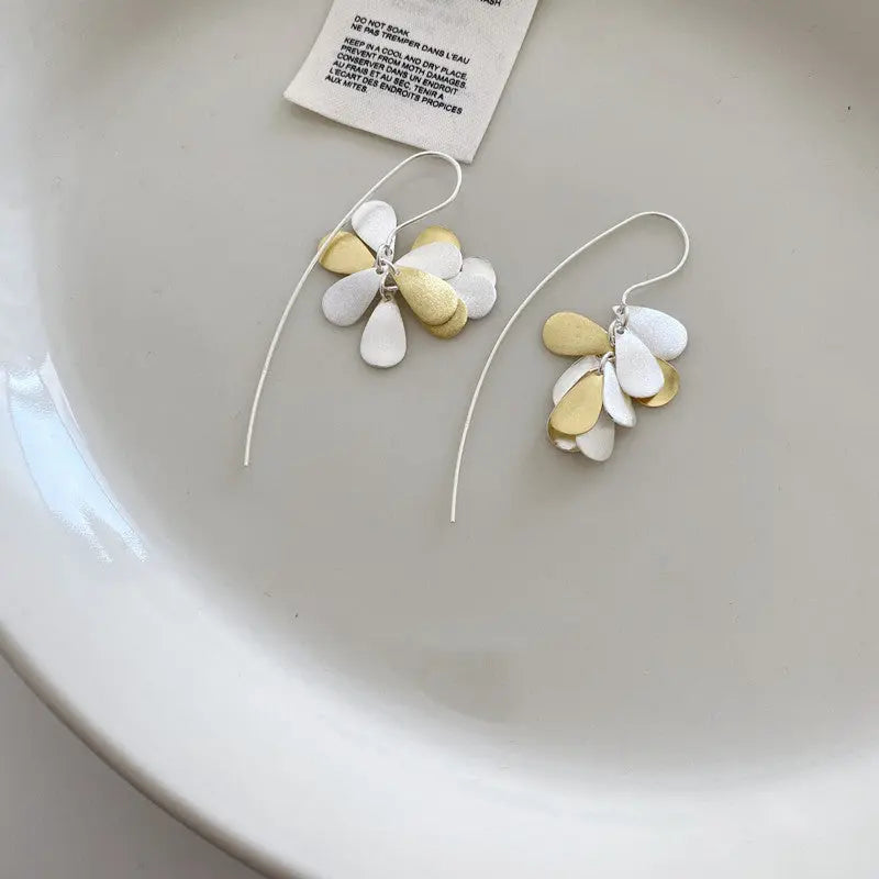 Lovcia Sterling Silver Geometric Frosted Flower Petal Earrings for Women-Earrings-Gold/Silver-Gold/Silver