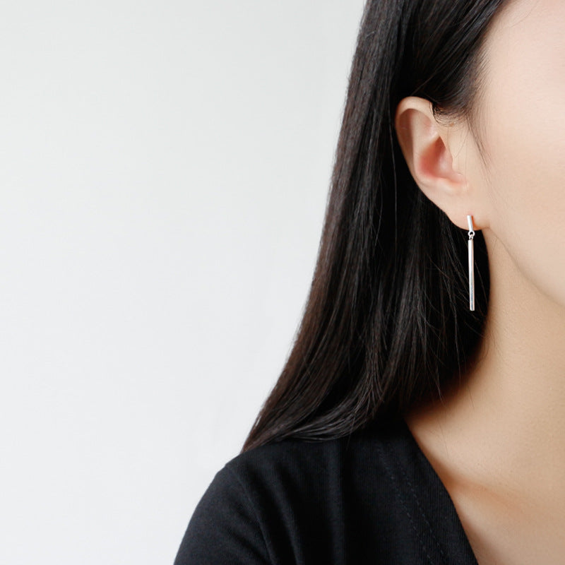 Lovcia Sterling Silver Geometric Rectangle Drop Earrings for Women-Earrings-Rhodium-Rhodium