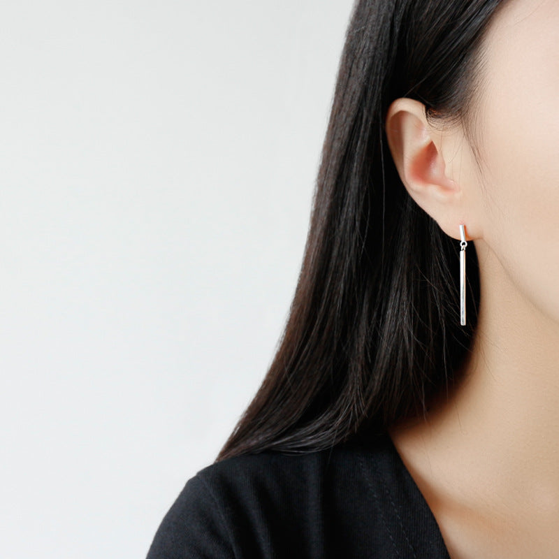 Lovcia Sterling Silver Geometric Rectangle Drop Earrings for Women-Earrings-Rhodium-Rhodium