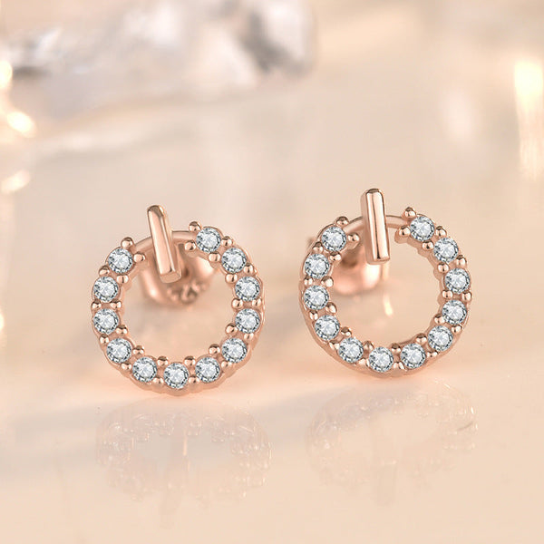 Lovcia Sterling Silver Geometric Round Cubic Zirconia Stud Earrings for Women-Earrings-Rose Gold-Rose Gold
