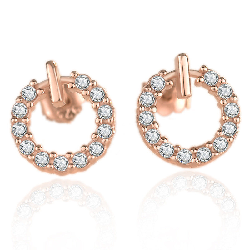 Lovcia Sterling Silver Geometric Round Cubic Zirconia Stud Earrings for Women-Earrings-Rose Gold-Rose Gold