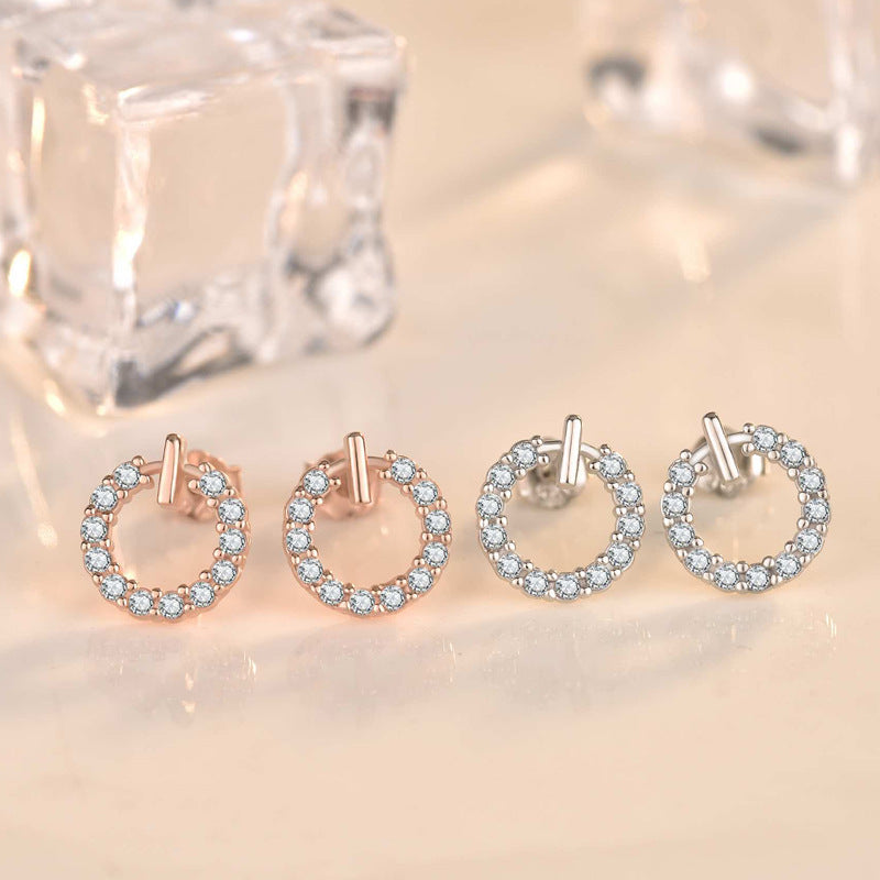Lovcia Sterling Silver Geometric Round Cubic Zirconia Stud Earrings for Women-Earrings-Rose Gold-Rose Gold